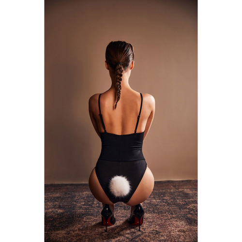 Анальний корок металевий золотистого кольору з білим хвостиком Upko Rabbit Fur Bunny Tail Small Butt Plug - 3