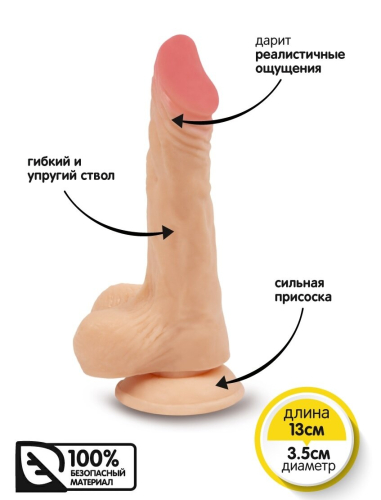 Силіконовий 10/3,5 см фалоімітатор на присоску реалістик Brazzers 13 см х 3,5 см - 4