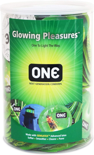 Презервативи флуоренцетні з натурального латексу ONE Glowing Pleasures 100 штук - 1