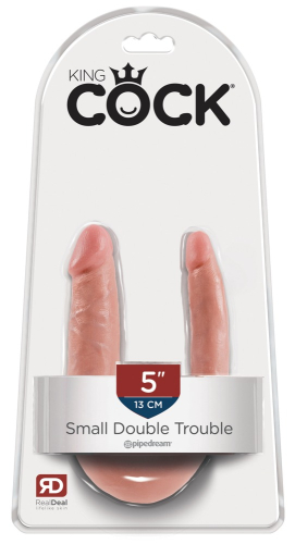 Двухсторонний фаллоимитатор реалистичный бежевого цвета Pipedream King Cock Double Trouble Flesh размер Small - 2
