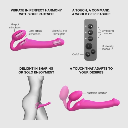 Безременной вибрострапон розового цвета с пультом ДУ Strap-On-Me Vibrating Fuchsia размер M - 3