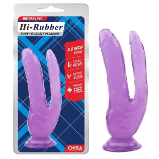 Подвійний анально вагінальний фалоімітатор на присоску фіолетовий CHISA Hi Rubber 8.0 Inch Dildo