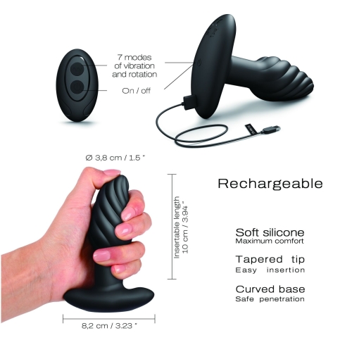 Анальная пробка рельефной форми с вибрацией Dorcel SPIN PLUG черная - 4