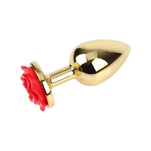 Анальна пробка золота з червоним каменем у вигляді троянди Showy Rose Anal Plug Medium - 2