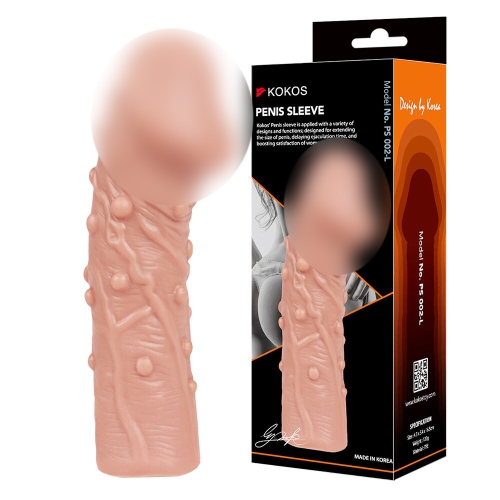 Насадка на член реалистичная с пупырышками телесного цвета Kokos Penis Sleeve PS 002 размер L - 1