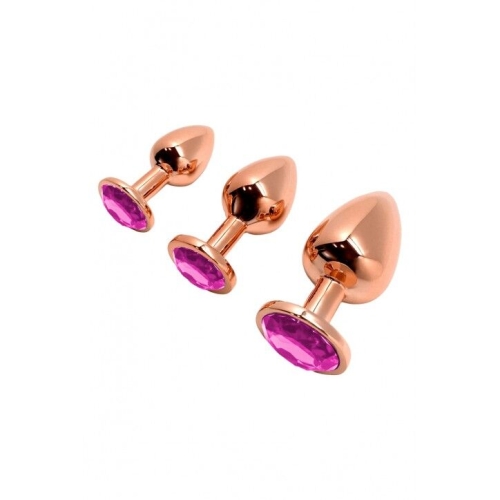 Анальна пробка Золотистого кольору з рожевим камінчиком Wooomy Tralalo Rose Gold Plug Magenta розмір S - 4