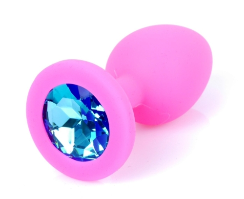 Анальна пробка М рожевого кольору із кристалом блакитного кольору BOSS of TOYS Jewellery plug - 2