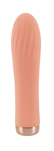 Силиконовый мини вибратор ребристый персикового цвета Cuties Mini Ribbed Vibrator - 4
