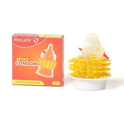 Презерватив прозорий з вусиками та шипами Recare Spike Condom Orange - 1