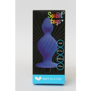 Анальная пробка ребристая силиконовая с вибрацией SWEET TOYS синяя L 10 см D 3,0x5,2 см