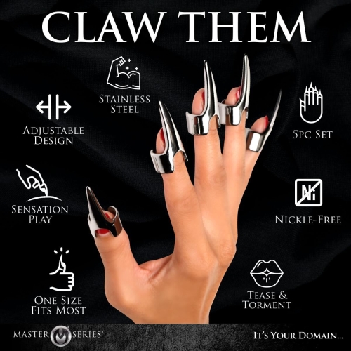 Набор колец с когтями серебристого цвета Master Series Five-Piece Sensation Claw Rings - 8