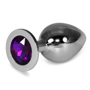 Анальна пробка сріблястого кольору із кристалом фіолетового кольору Lovetoy Rosebud Plug