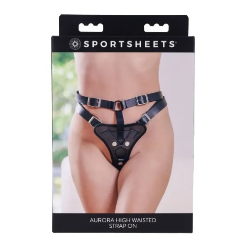 Трусики для страпонів чорні Sportsheets Aurora High Waisted - 4