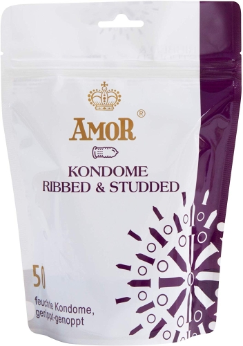 Презервативи з ребристо пухирчастою поверхнею Amor Ribbed &amp;amp; Studded 50 штук - 3