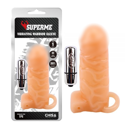 Вібронасадка на член реалістична з кільцем тілесного кольору Chisa Vibrating Warrior Sleeve - 1