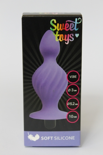 Анальна пробка ребриста силіконова з вібрацією SWEET TOYS фіолетова L 10 см d 3,0x5, 2 см - 2