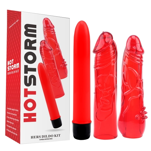 Вібратор з двома реалістичними насадками червоний CHISA Hotstorm Hers Dildo Kit - 1