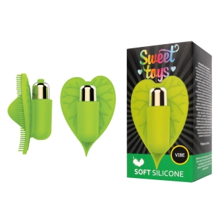Вібратор листочок для клітора силіконовий з шипиками SWEET TOYS зелений L 8 см ширина 5,5 см зі знімною вібропулею