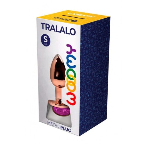 Анальна пробка Золотистого кольору з рожевим камінчиком Wooomy Tralalo Rose Gold Plug Magenta розмір S - 2