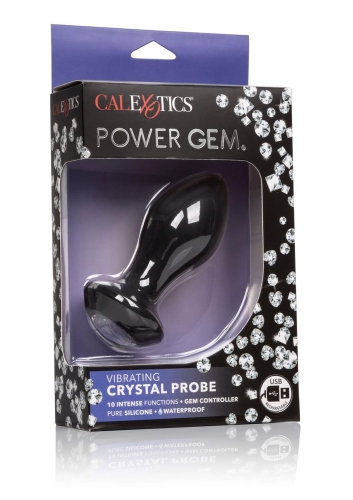 Анальная пробка с вибрацией Crystal Probe камень прозрачный California Exotic черная - 9
