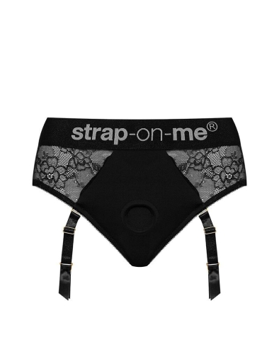 Кружевные трусы для страпона с подтяжками для чулок черные Strap-On-Me DIVA HARNESS размер XS - 3