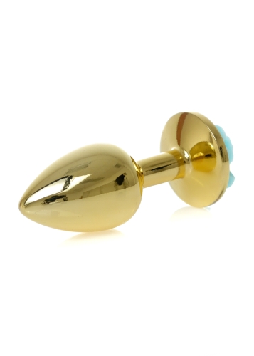 Анальний затор золотистого кольору з блакитною трояндочкою Boss series Plug Jewellery - 5