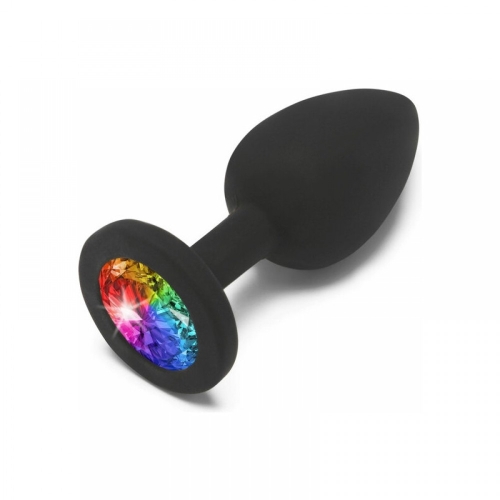 Анальний корок чорного кольору з райдужним камінчиком Toy Joy Rainbow booty jewel Small - 1