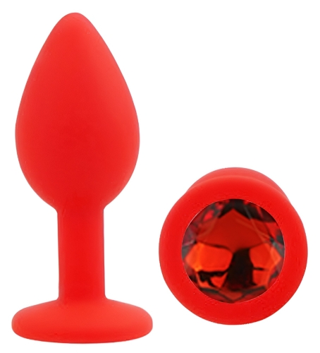 Силіконова червона анальна пробка із червоним кристалом EGZO Silicone Round Plug розмір S - 2