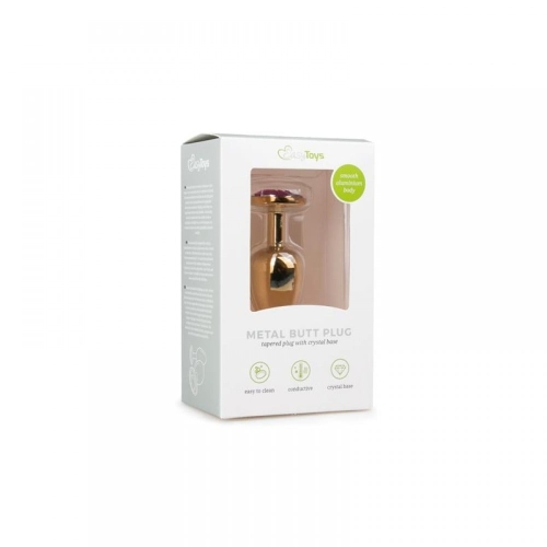 Анальний корок металевий золотистого кольору з філетовим кристалом EasyToys - 3