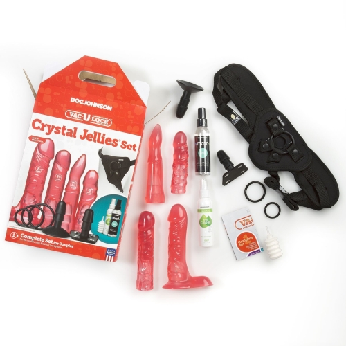 Набір для страпонів 4 фалоса і 2 кріплення на присоску Doc Johnson Vac-U-Lock-Crystal Jellies Set - 6