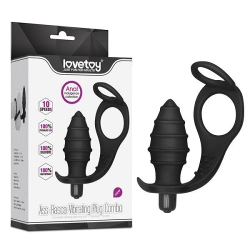 Масажер простати з вібрацією і ерекційним кільцем Lovetoy чорний - 1