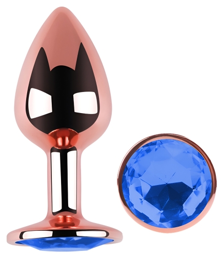 Анальная пробка из розового золота нержавеющей стали с синим кристаллом EGZO Rose Gold Round Plug размер S - 2