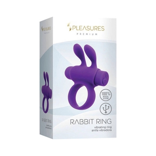 Эрекционное виброкольцо на член с ушками для клитора фиолетовое S Pleasures Premium Rabbit Ring со съемной вибропулей - 2