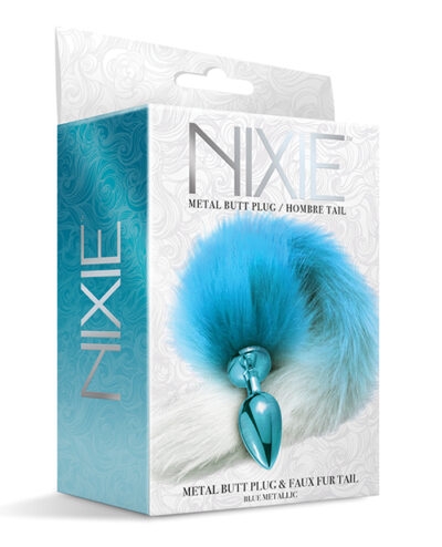 Анальна пробка із хвостом блакитного кольору NS Novelties Global Novelties Nixie Metal Butt Plug With Ombre Tail Blue Metallic - 2