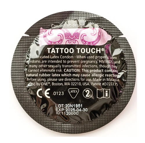 Презерватив с рельефным рисунком из латекса прозрачного цвета One Tattoo Touch 1 штука - 3