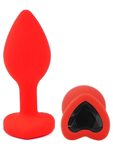 Силіконова червона анальна пробка із чорним кристалом у формі серця EGZO Silicone Heart Plug розмір S - 2