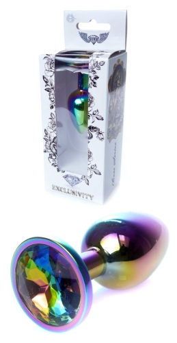 Анальная пробка с камушком радужного цвета Boss of toys Boss Series Jewellery Multicolour Plug Clear размер S - 1