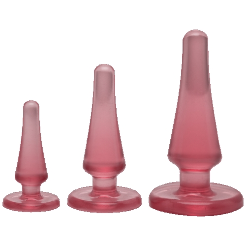 Набор анальных пробок с гелевым напылением с ограничителем Doc Johnson Crystal Jellies Anal Initiation Kit - Pink Розовые - 1