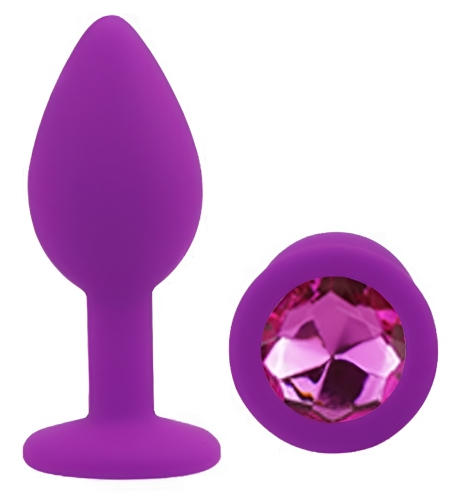 Силіконова фіолетова анальна пробка з малиновим кристалом EGZO Silicone Round Plug розмір S - 2