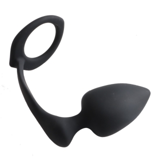 Массажер простаты с эрекционным кольцом черного цвета Uabdsm Ring + Prostates Massager