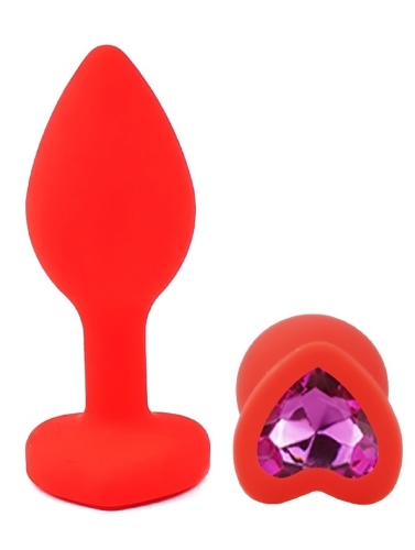 Силіконова червона анальна пробка з малиновим кристалом у формі серця EGZO Silicone Heart Plug розмір S - 2