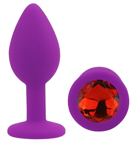 Силіконова фіолетова анальна пробка з червоним кристалом EGZO Silicone Round Plug розмір S - 2