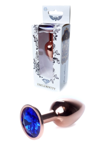 Анальний затор золотистого кольору з синім камінчиком Boss series Plug jewellery - 1