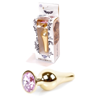 Анальная пробка золотистого цвета с кристаллом розового цвета BOSS of TOYS Jewellery BUTT plug