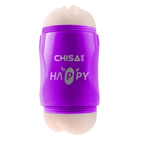 Мастурбатор в фиолетовой колбе вагина и анус телесного цвета Chisa Happy Cup - 3