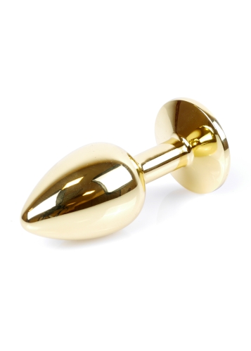 Анальний металевий затор золотистого кольору з червоним камінчиком Boss series Plug Jewellery Gold Plug Red розмір S - 3