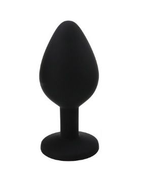 Анальна пробка чорна з прозорим кристалом Black Silicone Heart Diamond M - 3