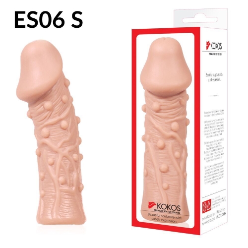 Насадка на член утолщающая стимулирующий рельеф телесная Kokos Extreme Sleeve ES.06 размер S - 4