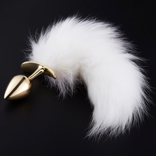 Анальний корок золотистого кольору з білим хвостиком лисиці Romfun Fox Tail - 4