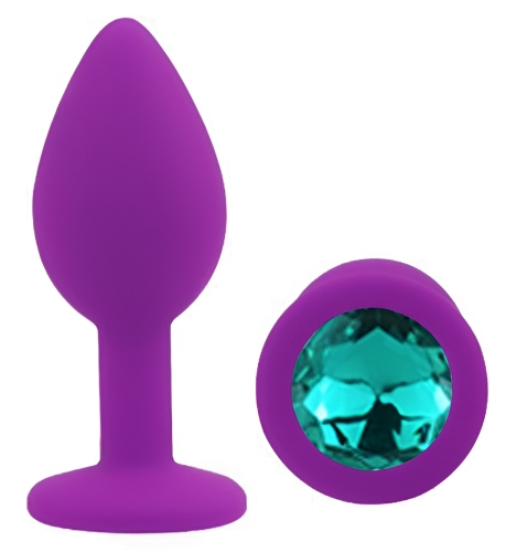 Силіконова фіолетова анальна пробка з бірюзовим кристалом EGZO Silicone Round Plug розмір S - 2